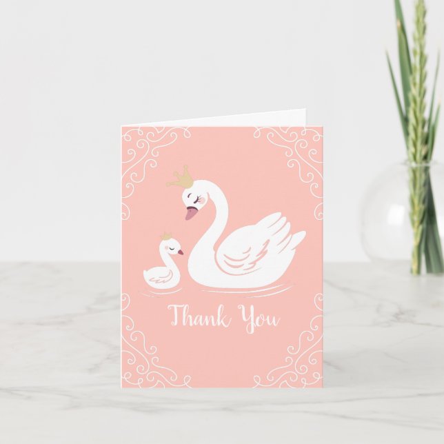 Carte De Remerciements Swans Baby shower Oiseau avec héritier (Devant)
