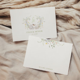 Carte De Remerciements Swans Floral Monogram Crest Wedding
