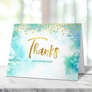 Carte De Remerciements Sweet 16 Bleu Aquarelle Or Glam fille Anniversaire