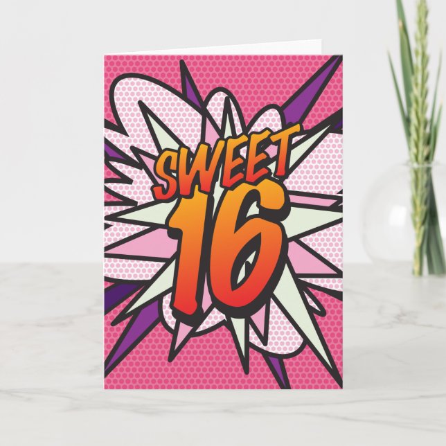Carte De Remerciements SWEET 16 HEUREUSES BANNIVERSAIRE Bande dessinée Po (Devant)