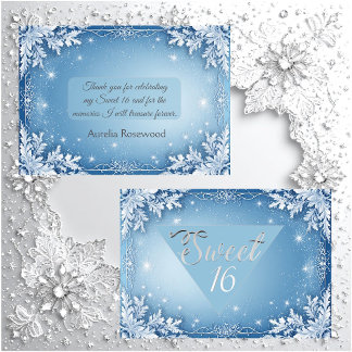 Carte De Remerciements Sweet 16 Icy Blue Silver Winter Frost Snowflakes