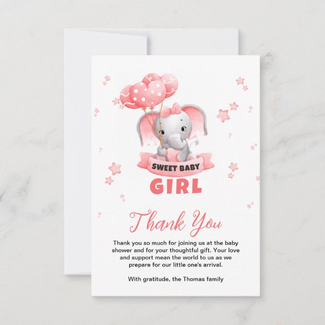 Carte De Remerciements Sweet Baby Elephant Baby shower (Devant)