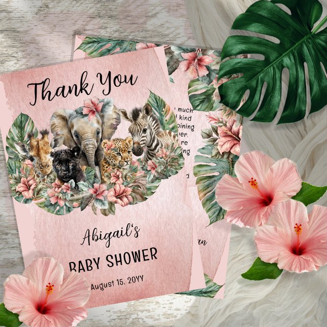 Carte De Remerciements Sweet Baby Girl Animals Tropical Safari (Créateur téléchargé)