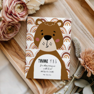 Carte De Remerciements Sweet Bear Rainbow Thank You Baby Shower