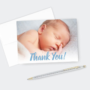 Carte De Remerciements Sweet Blue Script Baby Boy Photo