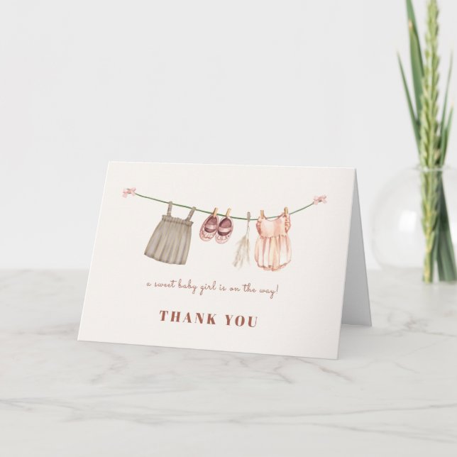 Carte De Remerciements Sweet Boho Clothesline Baby shower fille (Devant)