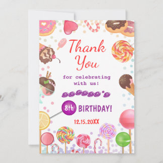 Carte De Remerciements Sweet Candy Land Anniversaire Crème glacée Fête Do