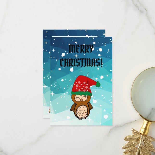 Carte De Remerciements Sweet christmas owl (Devant/Arrière en situation)