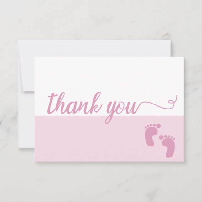 Carte De Remerciements Sweet Cute Simple Pink Script bébé douche (Devant)