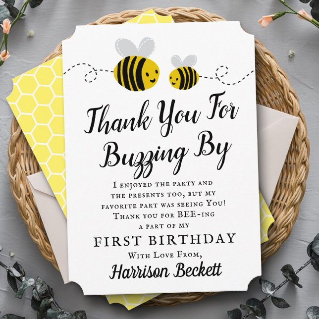 Carte De Remerciements Sweet Little Honey Bee 1er anniversaire (Créateur téléchargé)