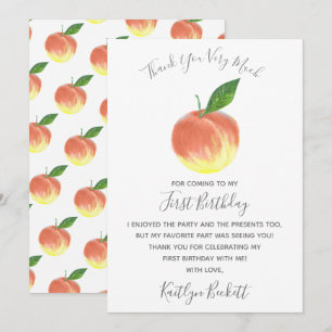 Carte De Remerciements Sweet Little Peach 1er anniversaire