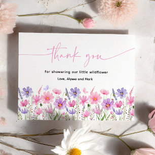 Carte De Remerciements Sweet Pink Baby en Fleur Baby shower Fleur sauvage