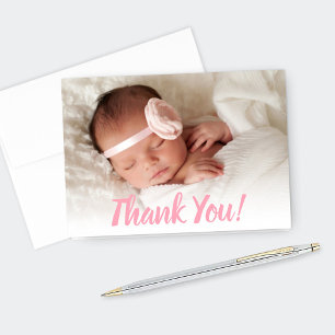 Carte De Remerciements Sweet Pink Script Baby Girl Photo