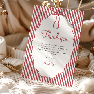 Carte De Remerciements Sweet Pinstriped Red Bow Baby Shower Thank You