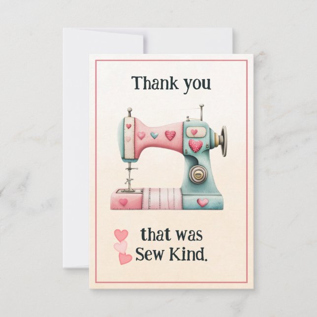 Carte De Remerciements Sweet Sewing Machine Hearts (Devant)