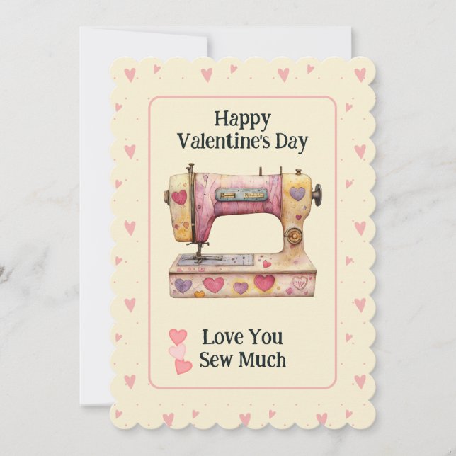 Carte De Remerciements Sweet Sewing Machine Hearts Valentine Day Card (Devant)