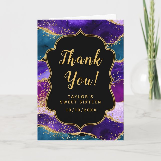 Carte De Remerciements Sweet sixteen d'Agate de Peacock violet et bleu (Devant)