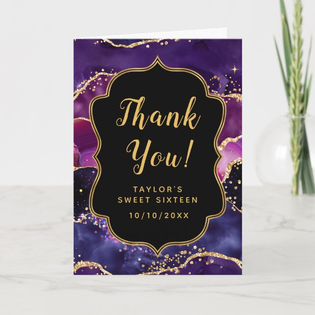 Carte De Remerciements Sweet sixteen d'agate des séquences violet foncé e (Devant)