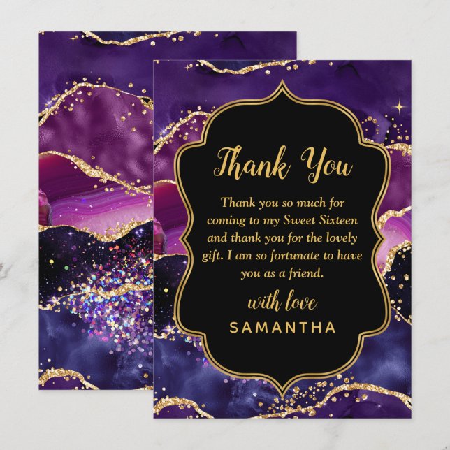 Carte De Remerciements Sweet sixteen d'agate des séquences violet foncé e (Devant / Derrière)