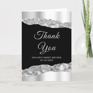 Carte De Remerciements Sweet sixteen des larmes d'argent et de verre noir