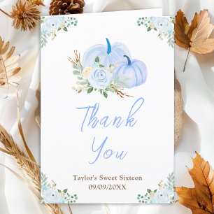 Carte De Remerciements Sweet sixteen Floral Citrouille bleu