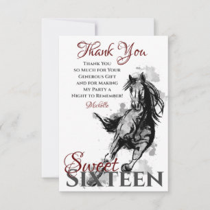 Carte De Remerciements Sweet sixteen Galoping Cheval Croquis Appartement 