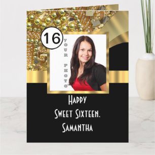 Carte De Remerciements Sweet sixteen noir et or