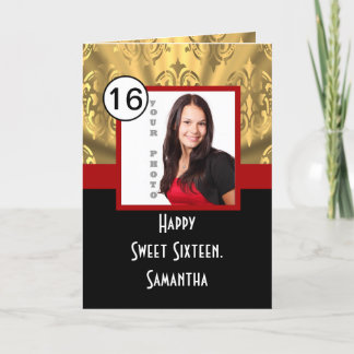 Carte De Remerciements Sweet sixteen noir rouge et or