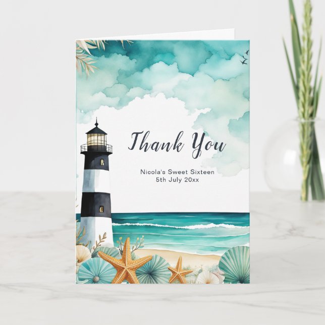 Carte De Remerciements Sweet sixteen phare Nautique Anniversaire (Devant)