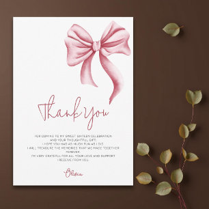 Carte De Remerciements Sweet sixteen simple élégant à cou rose