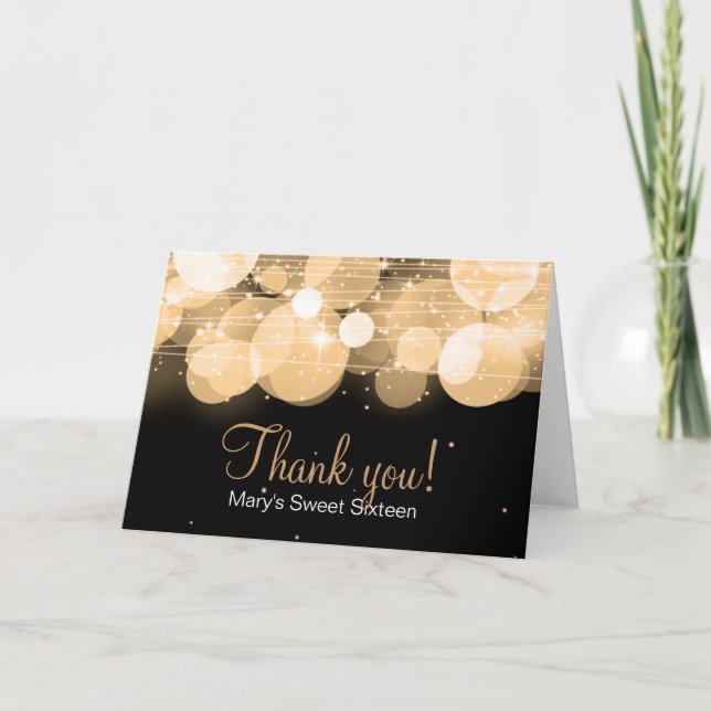 Carte De Remerciements Sweet Sixteen Thank You Glow & Sparkle Gold (Devant)