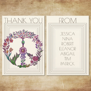 Carte De Remerciements SYMBOLE DE LA PAIX Florale Fleurs bohémiennes mode