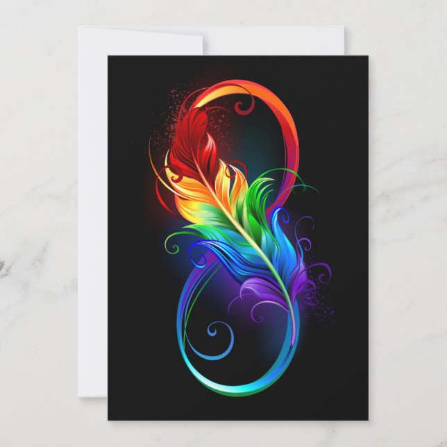 Carte De Remerciements Symbole d'infini avec plume arc-en-ciel (Devant)
