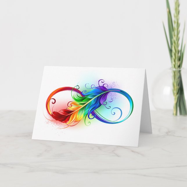 Carte De Remerciements Symbole d'infini avec plume arc-en-ciel (Devant)