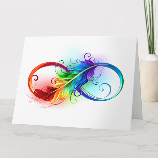 Carte De Remerciements Symbole d'infini avec plume arc-en-ciel (Devant)
