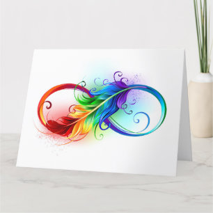 Carte De Remerciements Symbole d'infini avec plume arc-en-ciel
