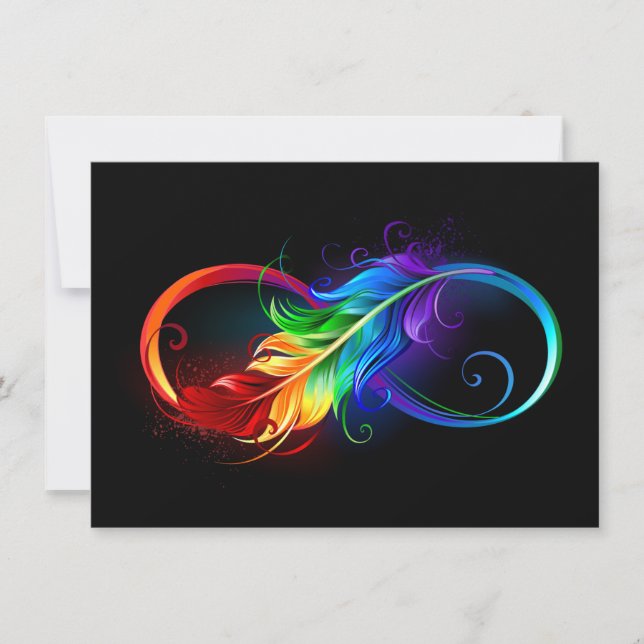 Carte De Remerciements Symbole d'infini avec plume arc-en-ciel (Devant)