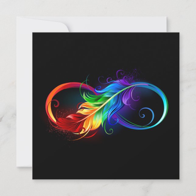 Carte De Remerciements Symbole d'infini avec plume arc-en-ciel (Devant)