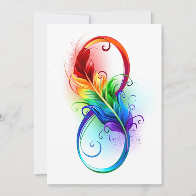 Carte De Remerciements Symbole d'infini avec plume arc-en-ciel (Devant)