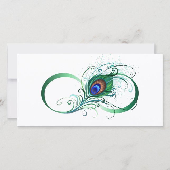 Carte De Remerciements Symbole d'infini avec plume de paon (Devant)