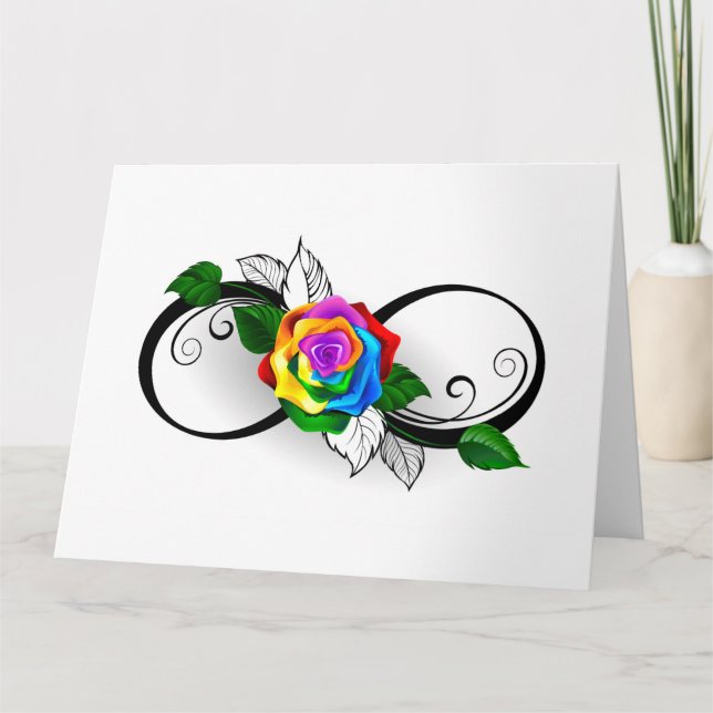 Carte De Remerciements Symbole d'infini avec Rose arc-en-ciel (Devant)