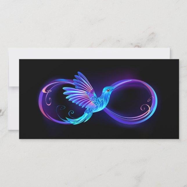 Carte De Remerciements Symbole d'infini néon avec colibri brillant (Devant)