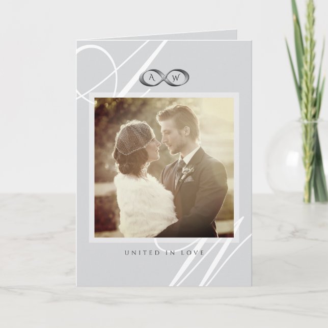 Carte De Remerciements Symbole d'infini platine Monogramme Mariage photo (Devant)