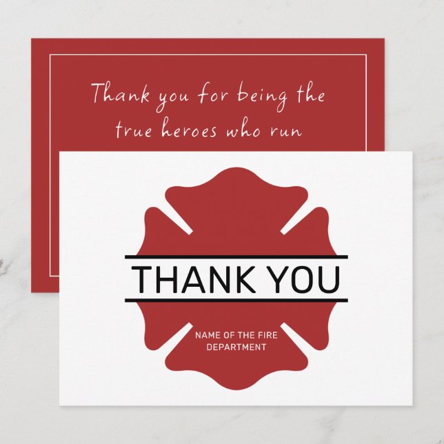 Carte De Remerciements Symbole du logo rouge du pompier personnalisé (Devant / Derrière)