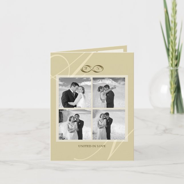 Carte De Remerciements Symbole Gold Infinity 4 Multi Photo Mariage élégan (Devant)