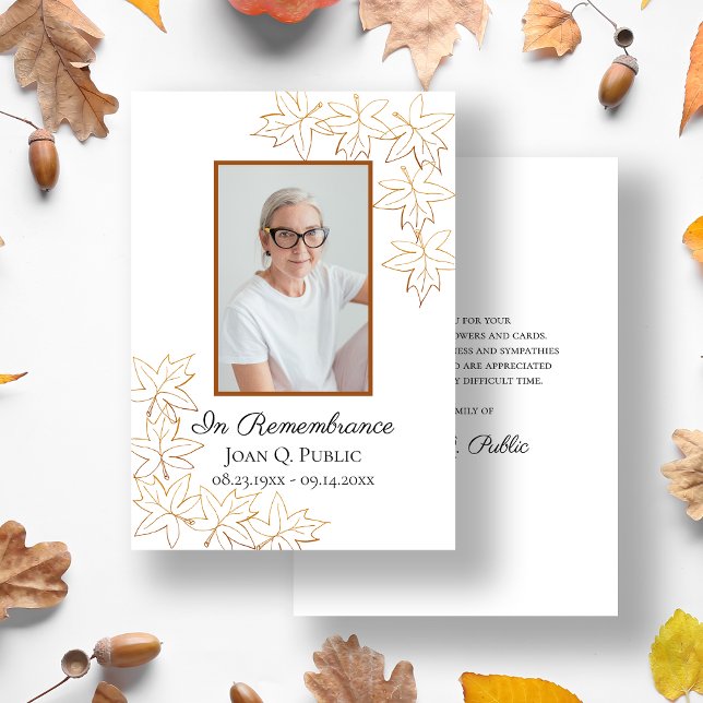 Carte De Remerciements Sympathie commémorative du réveil funéraire Feuill (Créateur téléchargé)