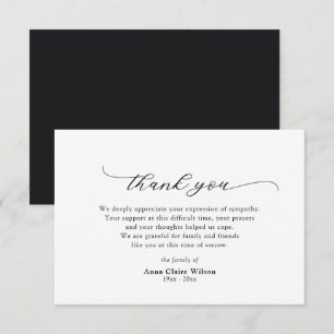Carte De Remerciements Sympathie de script élégante Reconnaissance