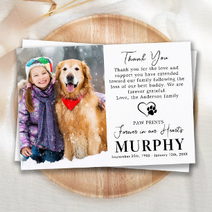 Carte De Remerciements Sympathie du chien commémoratif pour animaux de co