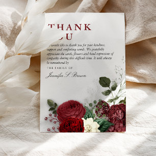 Carte De Remerciements Sympathie florale Burgundy & Blanc Élégante