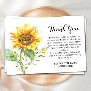 Carte De Remerciements Sympathie florale du tournesol commémoratif